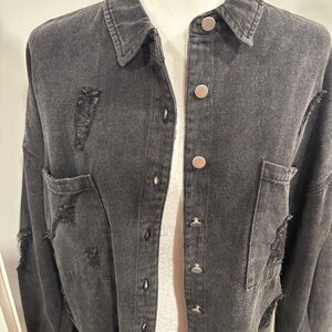 POL Distressed Black Jean Jacket